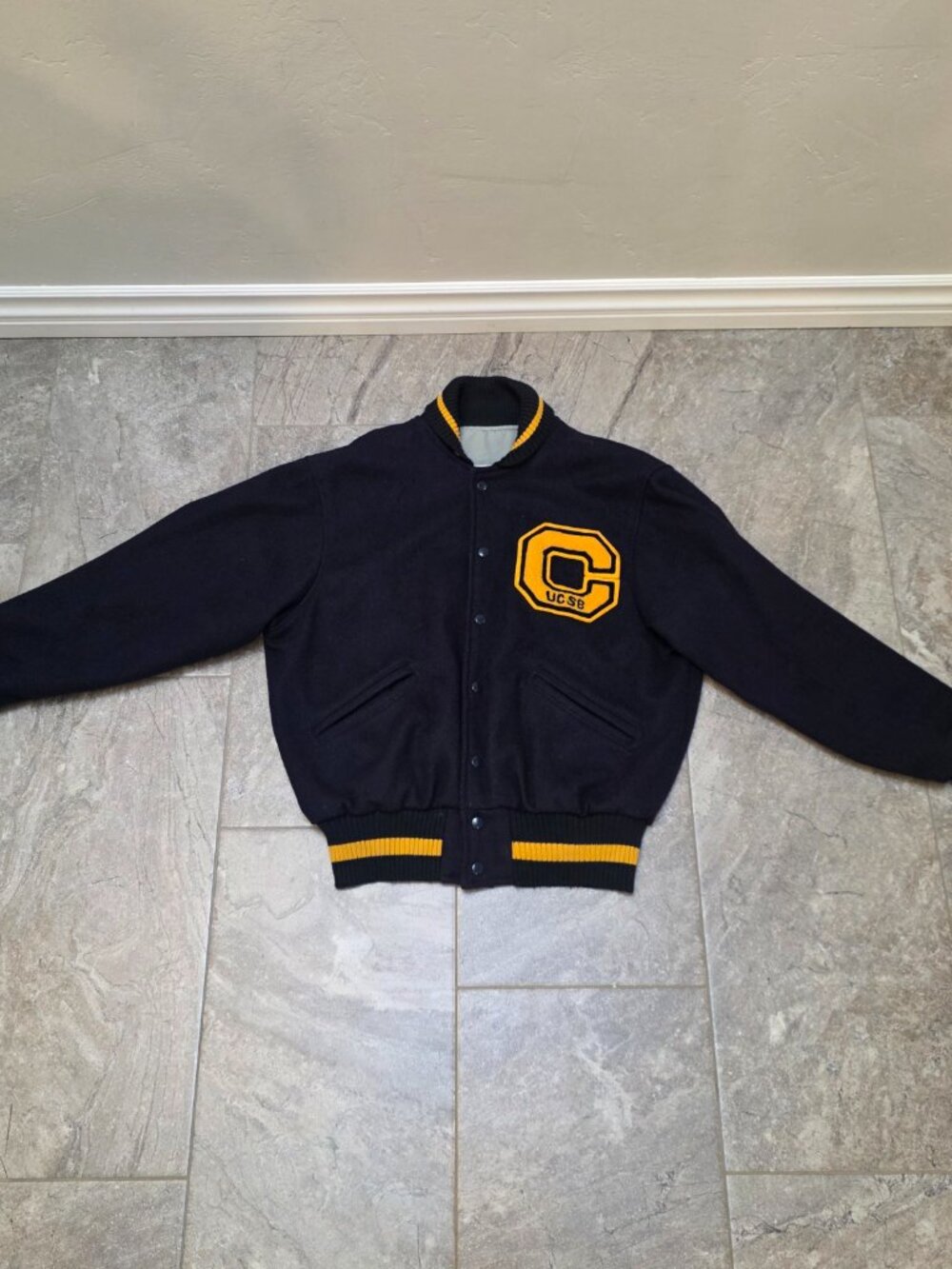 Vintage Letterman Jacket Mens M 46 Blue UCSB College Wool Varsity Coat